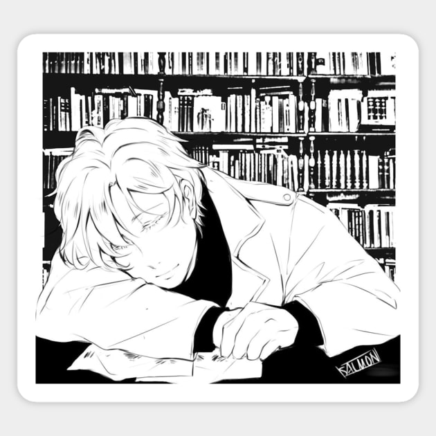 Banana Fish - Ash Sleeping in the Library Sticker by MykaAndSalmon